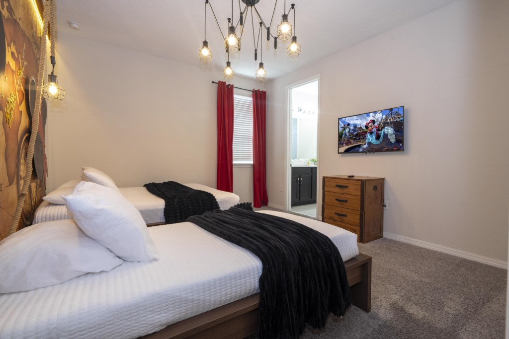 Pirate themed bedroom w/ full + twin & TV