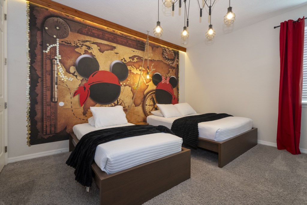 Pirate themed bedroom w/ full + twin & TV