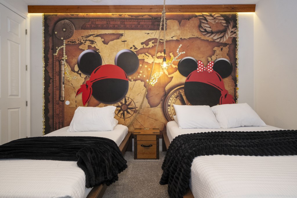 Pirate themed bedroom w/ full + twin & TV