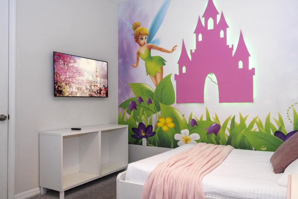 Princess themed bedroom w/ full + twin & TV
