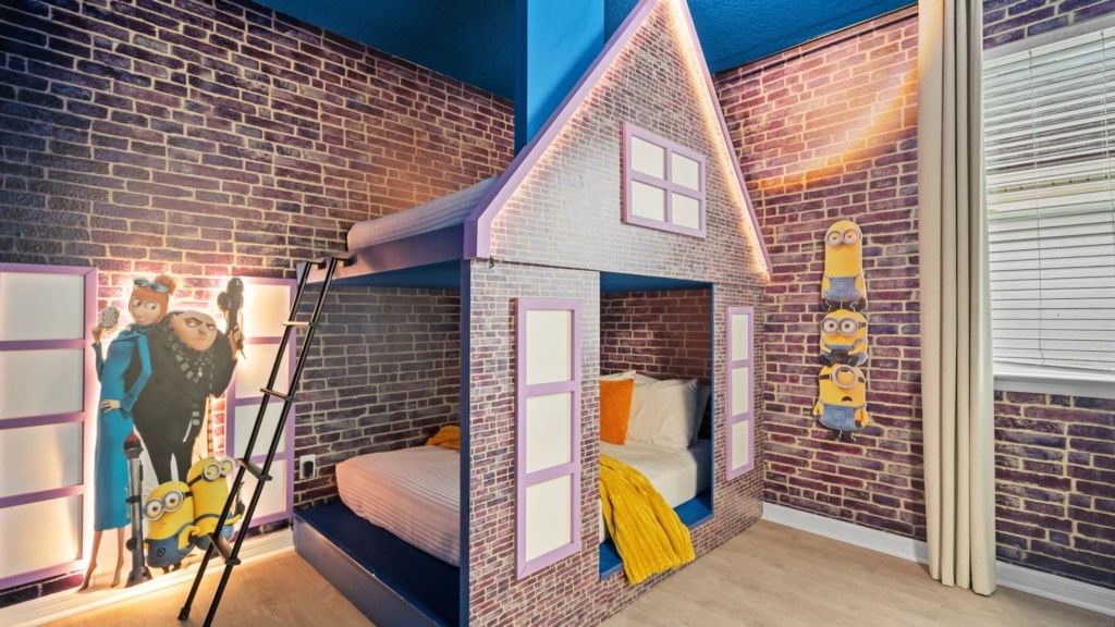 Minions themed bedroom w/ bunk bed full over full