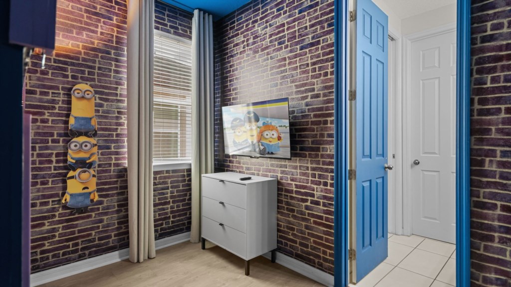Minions themed bedroom w/ bunk bed full over full