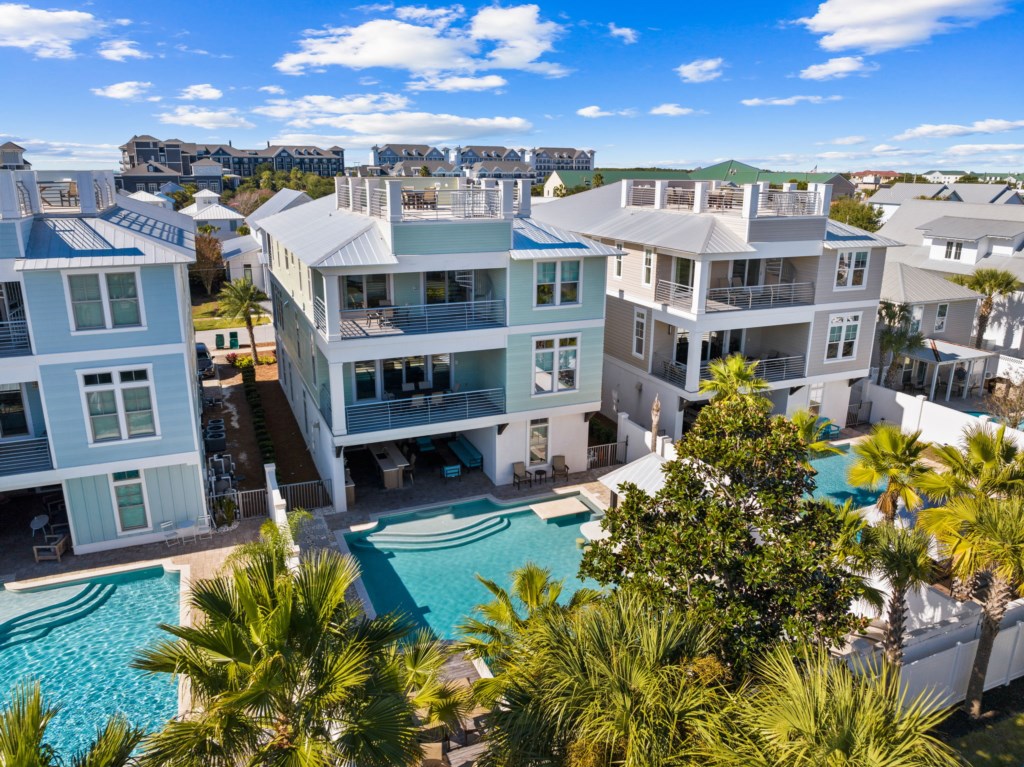 Aerial View of Private Pool and Back of Home