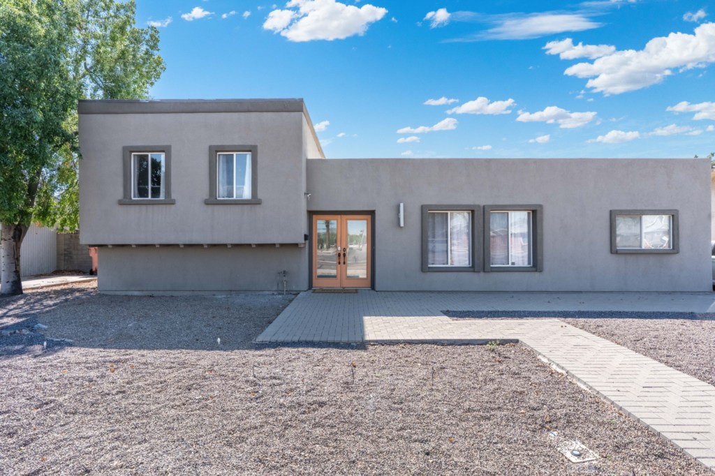 Modern desert home with minimalist design and ample natural light.